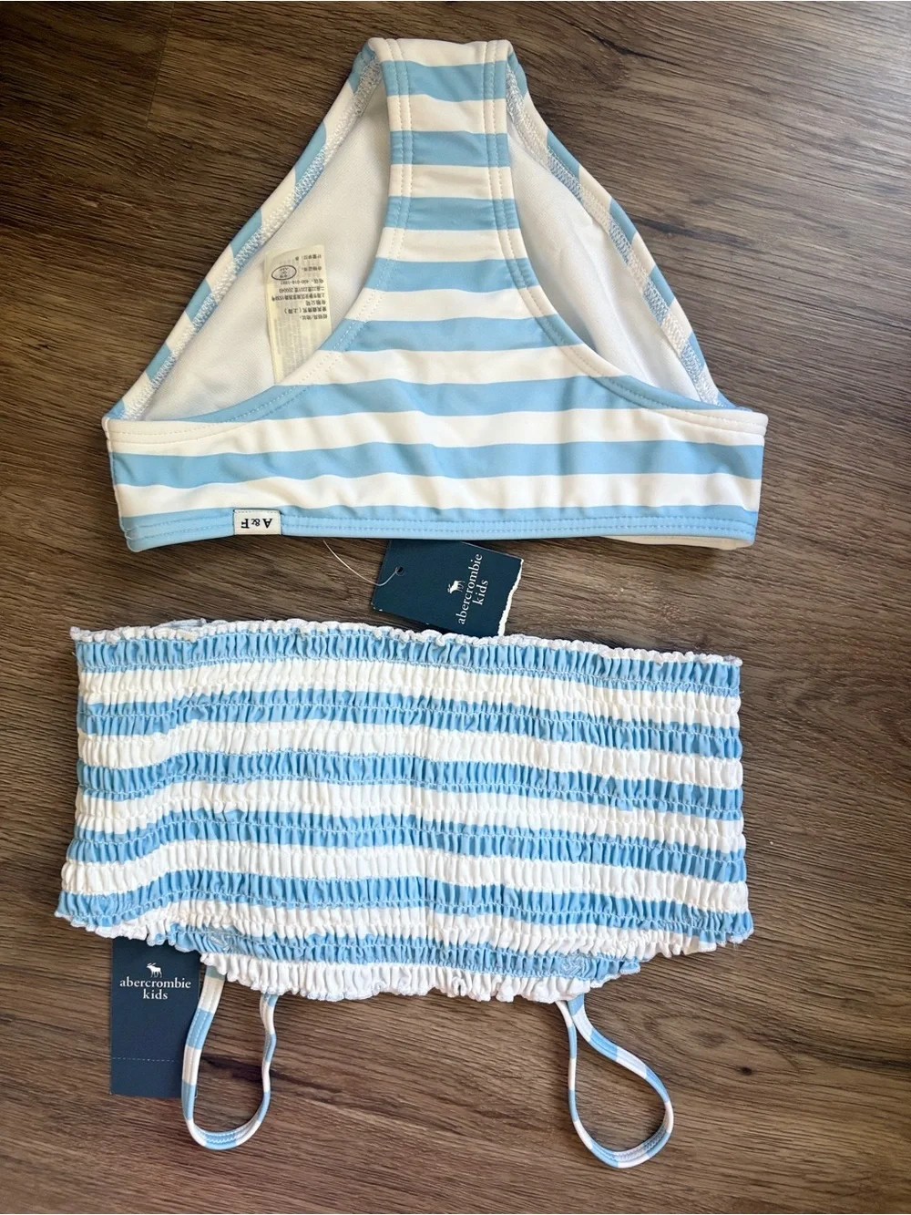 Abercrombie Kids Girls Blue and White Striped Smocked Bikini Swimsuit Set 5/6
